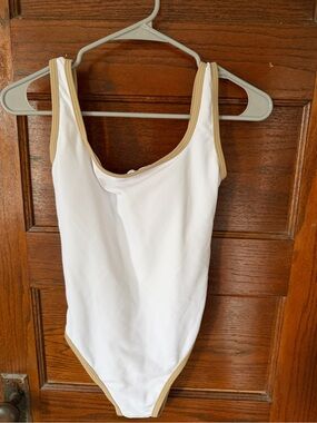 LainSnow White One-Piece Swimsuit with Tan Trim